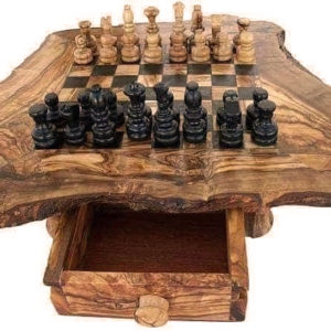 Chess Board Set Raw Rustic Olive Wood